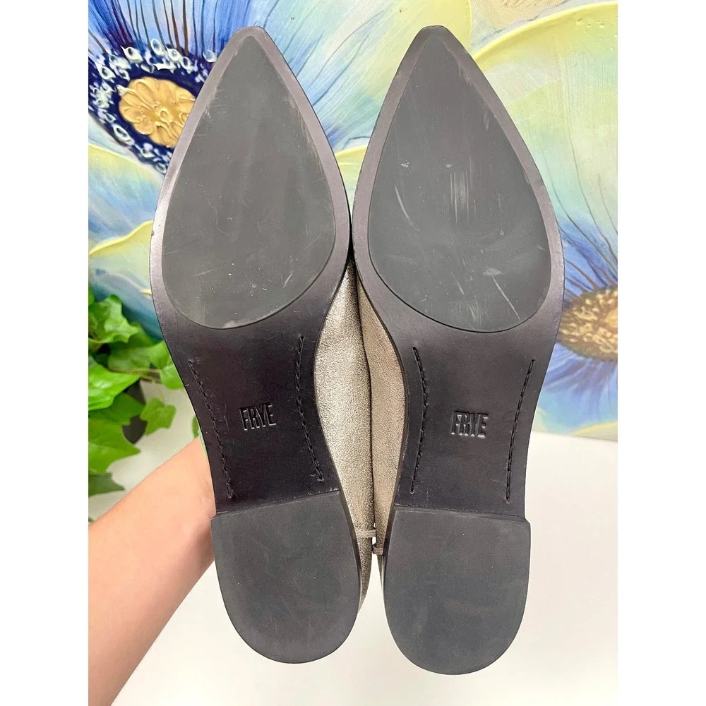 New Frye Kenzie Venetian Metallic Leather Flats Loafers in Pewter Size‎ 9